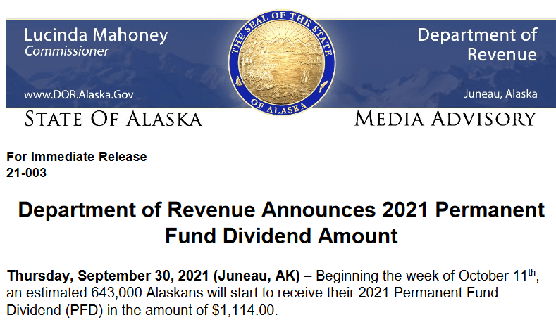 2021 Alaska PFD amount