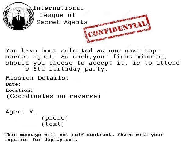 secret agent birthday party invitation